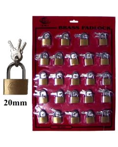 BRASS PADLOCK 20MM CARD OF 24